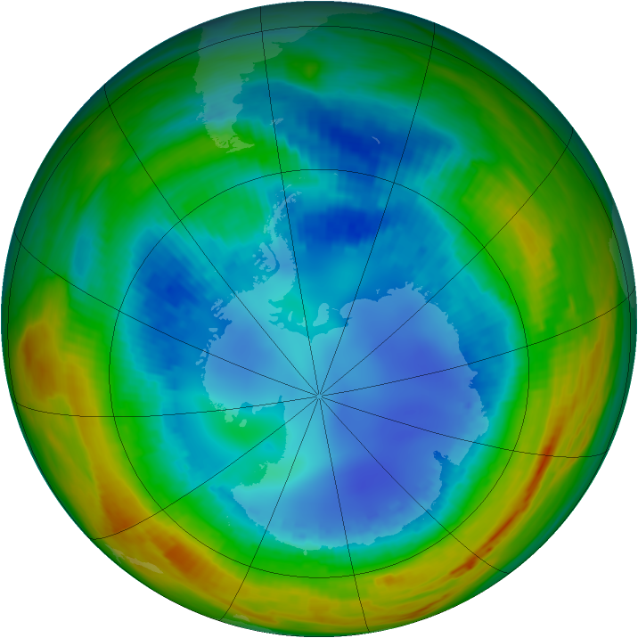 Antarctic ozone map for 18 August 1991